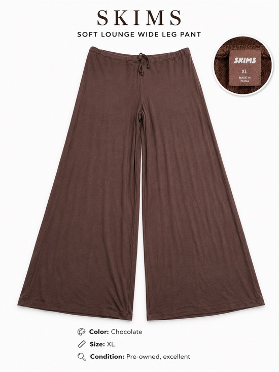 SKIMS Pants - SKIMS Wide-Leg Drawstring Lounge Pajama Pants in Brown XL